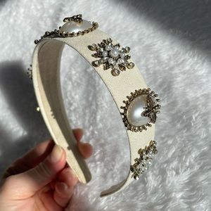 ANTHROPOLOGIE Ivory Cream White Metal Embellished Headband
